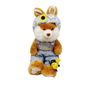 Spring Easter Bunny Rabbit Stuffed Animal Plush In Blue Overalls Goffa 18"
